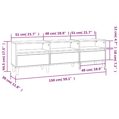  Szafka pod TV, czarna, 150x30x44,5 cm, materiał drewnopochodny