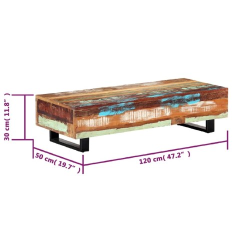  Stolik kawowy, 120x50x30 cm, lite drewno z odzysku i stal