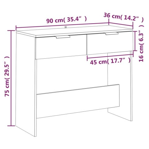  Stolik konsolowy, biały, 90x36x75 cm, materiał drewnopochodny