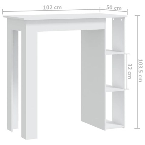  Stolik barowy z półkami, biały, 102x50x103,5 cm