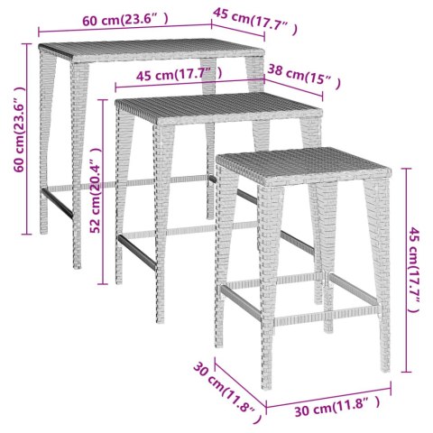  Stoliki wsuwane pod siebie, 3 szt., czarne, rattan PE