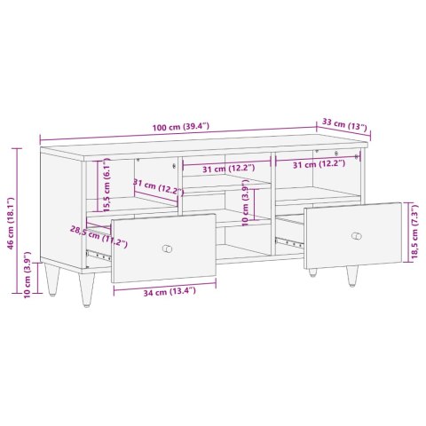  Szafka pod telewizor, 100x33x46 cm, lite drewno mango