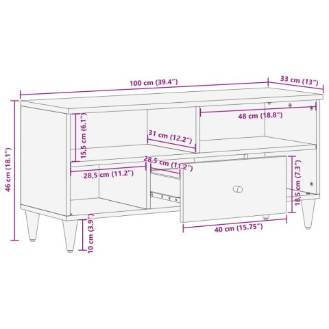  Szafka pod telewizor, 100x33x46 cm, lite drewno mango