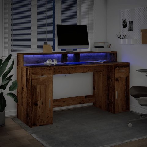  Biurko z podświetleniem LED, stare drewno, 160x55x91 cm