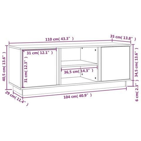  Szafka pod telewizor, biała, 110x35x40,5cm, lite drewno sosnowe