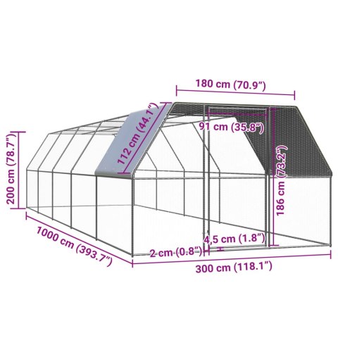  Klatka zewnętrzna dla kurcząt, 3x10x2 m, stal galwanizowana