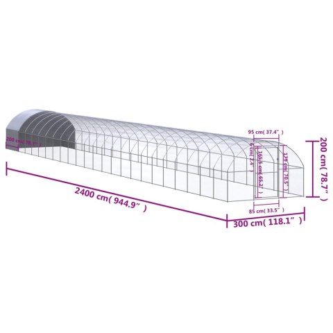  Klatka zewnętrzna dla kurcząt, 3x24x2 m, stal galwanizowana