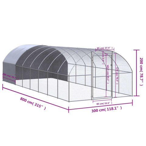  Klatka zewnętrzna dla kurcząt, 3x8x2 m, stal galwanizowana