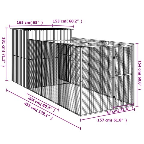  Buda dla psa, z wybiegiem, antracytowa, 165x455x181 cm, stal