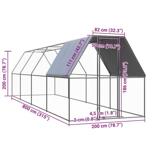  Klatka zewnętrzna dla kurcząt, 2x8x2 m, stal galwanizowana