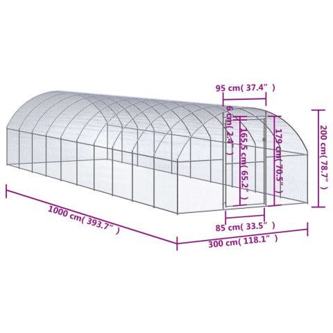  Klatka zewnętrzna dla kurcząt, 3x10x2 m, stal galwanizowana