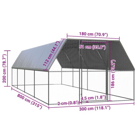  Klatka zewnętrzna dla kurcząt, 3x8x2 m, stal galwanizowana