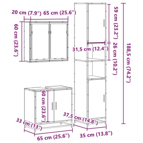  3-cz zestaw mebli łazienkowych, czarny, materiał drewnopochodny