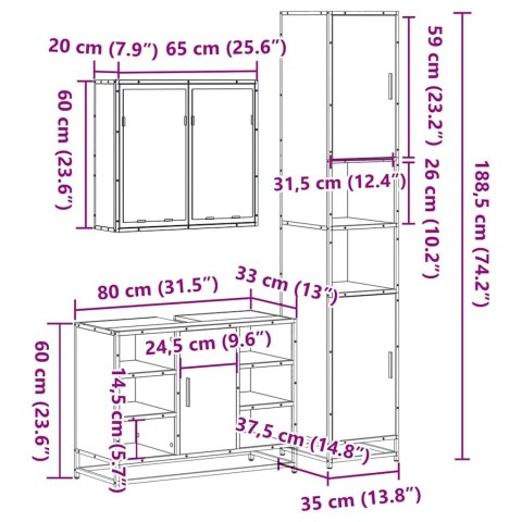  3-cz zestaw mebli łazienkowych, czarny, materiał drewnopochodny