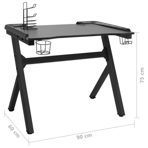  Biurko gamingowe z LED, czarne, 90x60x75 cm