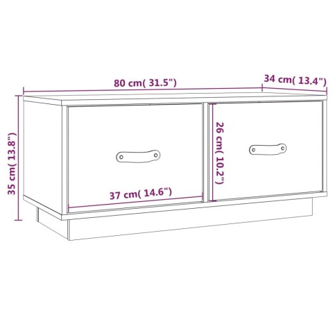  Szafka pod telewizor, biała, 80x34x35 cm, lite drewno sosnowe