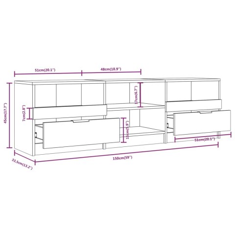  Szafka pod TV, biała, 150x33,5x45 cm, materiał drewnopochodny