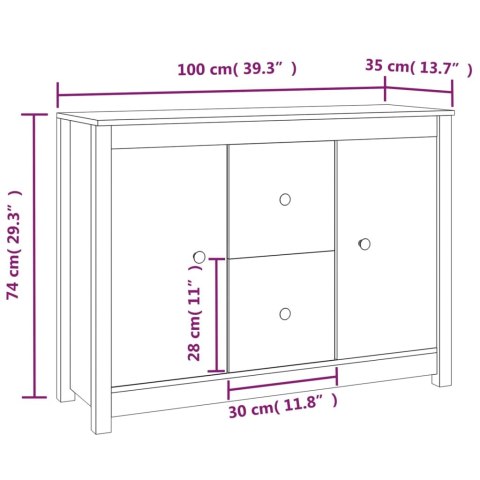  Komoda, szara, 100x35x74 cm, lite drewno sosnowe