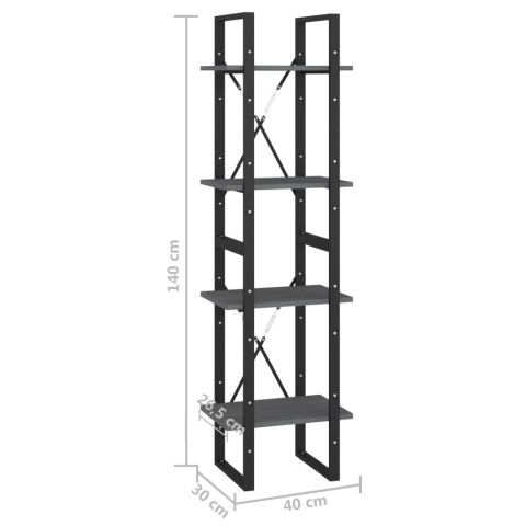  Regał na książki, 4 półki, szary, 40x30x140 cm, drewno sosnowe
