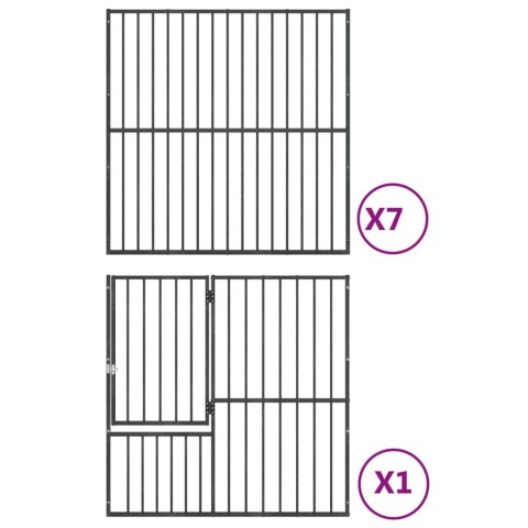  Kojec dla psa, 8 paneli, czarny, stal galwanizowana