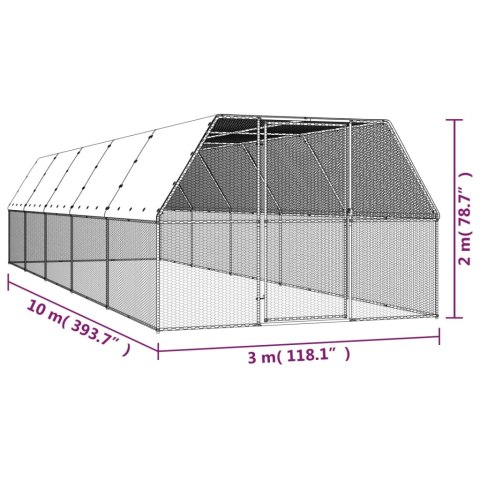  Klatka dla kurcząt, 3x10x2 m, stal galwanizowana