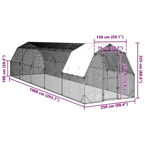  Kurnik z dachem 2,5x10x2,25 m Stal ocynkowana