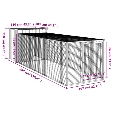  Kurnik z wybiegiem, antracytowy, 110x405x110 cm, stal