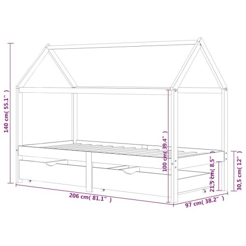  Łóżko dziecięce z szufladami, lite drewno sosnowe, 90x200 cm