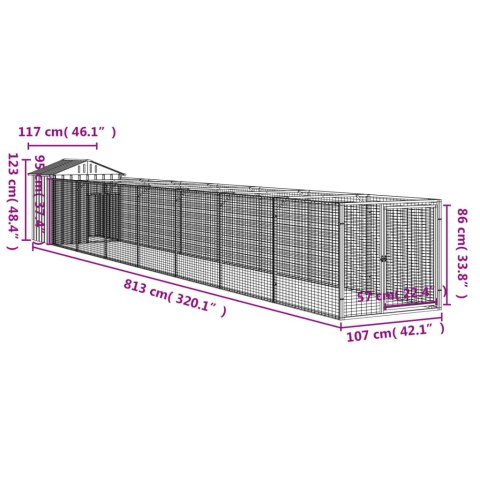  Buda dla psa, z dachem, jasnoszara, 117x813x123 cm, stal