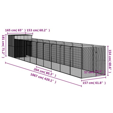  Buda dla psa, z wybiegiem, antracytowa, 165x1067x181 cm, stal