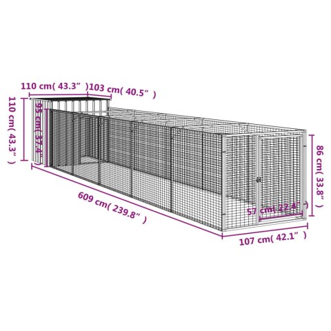  Buda dla psa, z wybiegiem, jasnoszara, 110x609x110 cm, stal