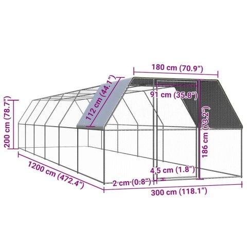  Klatka dla kurcząt, 3x12x2 m, stal galwanizowana