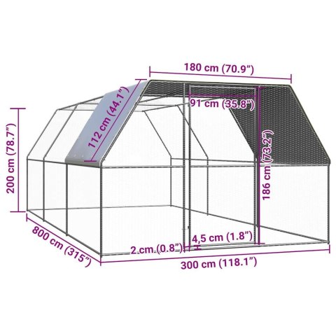  Klatka dla kurcząt, 3x8x2 m, stal galwanizowana