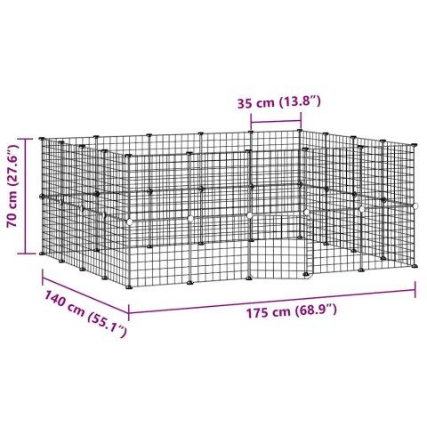  Klatka dla zwierząt z bramką, 36 paneli, czarna, 35x35 cm, stal