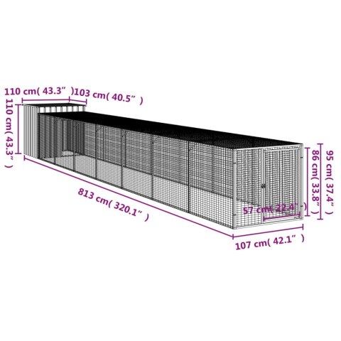  Kurnik z wybiegiem, antracytowy, 110x813x110 cm, stal