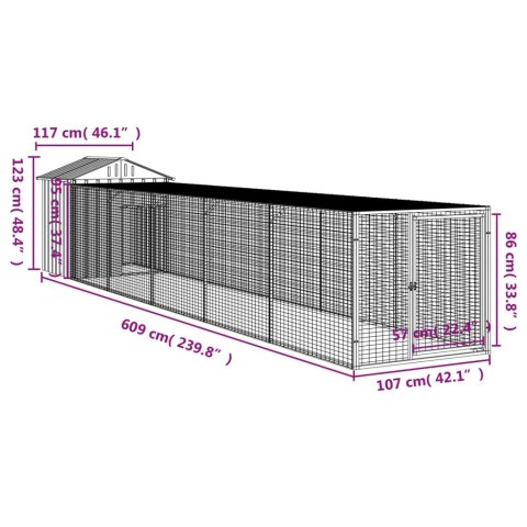  Kurnik z wybiegiem, antracytowy, 117x609x123 cm, stal