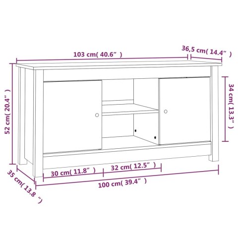  Szafka pod telewizor, biała, 103x36,5x52 cm, drewno sosnowe