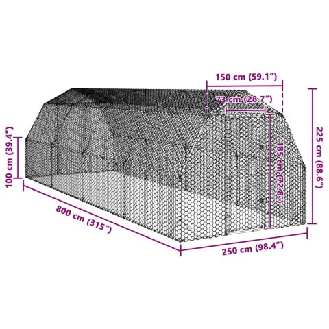  Kurnik dla kur, 2,5x8x2,25 m, stal