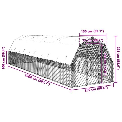  Kurnik z dachem 2,5x10x2,25 m Stal ocynkowana