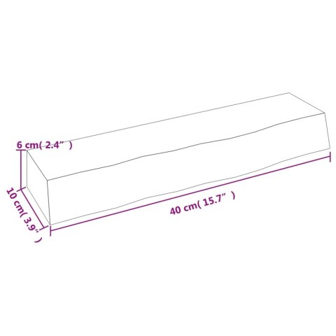  Półka, 40x10x6 cm, surowe lite drewno dębowe