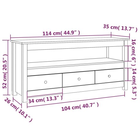  Szafka pod TV, czarna, 114x35x52 cm, lite drewno sosnowe