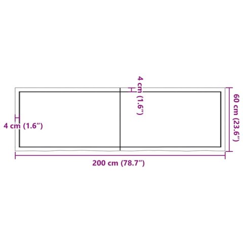  Półka, 200x60x(2-4) cm, surowe lite drewno dębowe