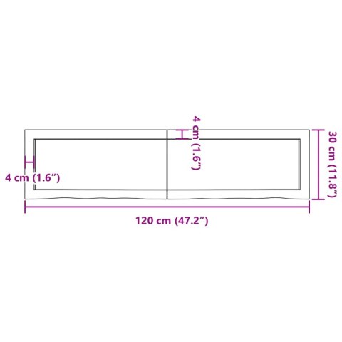  Półka, brązowa, 120x30x(2-4) cm, lakierowane lite drewno dębowe