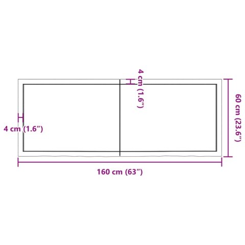  Półka, brązowa, 160x60x(2-6) cm, lakierowane lite drewno dębowe