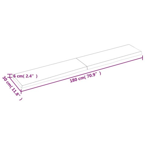  Półka, brązowa, 180x30x(2-6) cm, lakierowane lite drewno dębowe