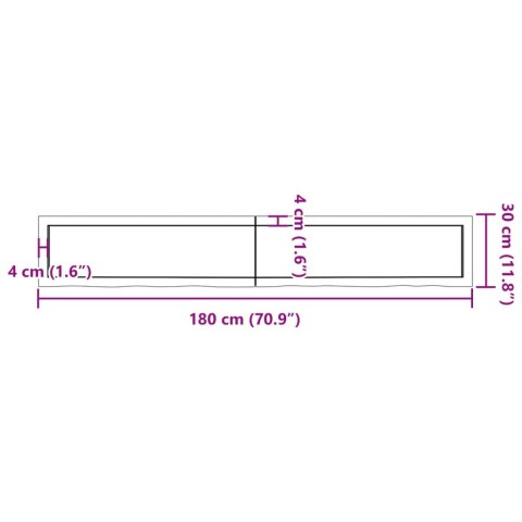  Półka, brązowa, 180x30x(2-6) cm, lakierowane lite drewno dębowe