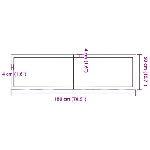  Półka, brązowa, 180x50x(2-4) cm, lakierowane lite drewno dębowe