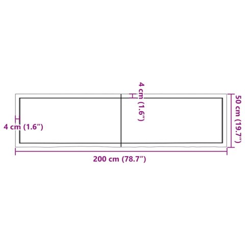  Półka, brązowa, 200x50x(2-6) cm, lakierowane lite drewno dębowe