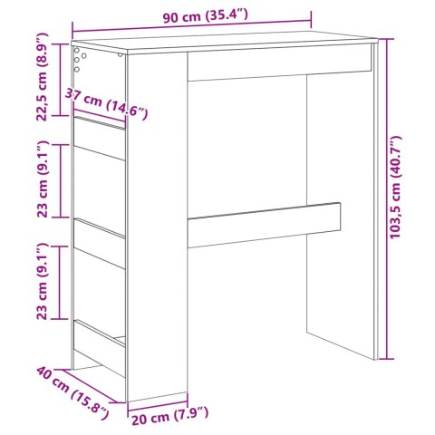  Stolik barowy z przegrodami, stare drewno, 90x40x103,5 cm