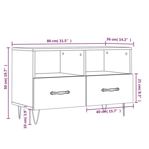  Szafka pod TV, biała, wysoki połysk, 80x36x50 cm